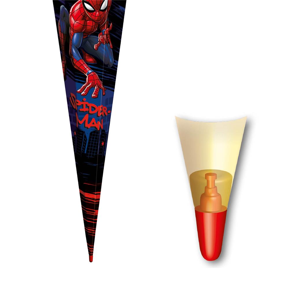 Roth Schultüte Marvel Spiderman, 85cm, eckig, mit Rot(h)-Spitze, rotem Tüll und Spezialborte
