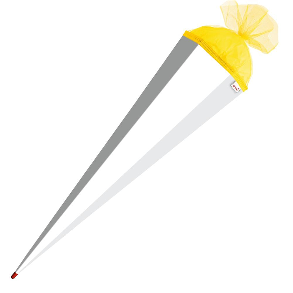 Roth Schultüte-Rohling/Basteltüte, weiß, 85cm, eckig, Rot(h)-Spitze, mit Tüllverschluss (gelb)