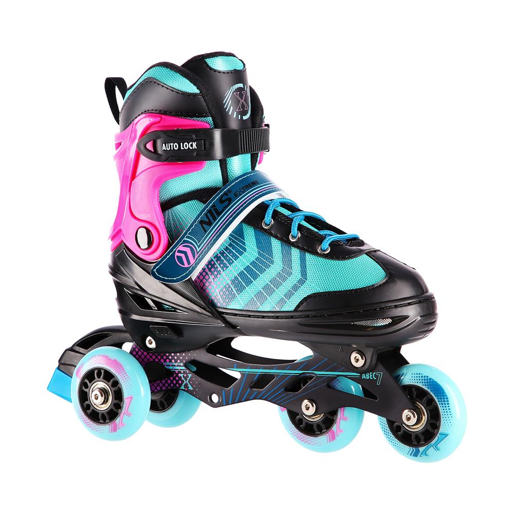 NILS EXTREME NH18192A 4in1 Inliner Schlittschuhe Rollschuhe Gr. 29-33, Schwarz-Violett, verstellbar