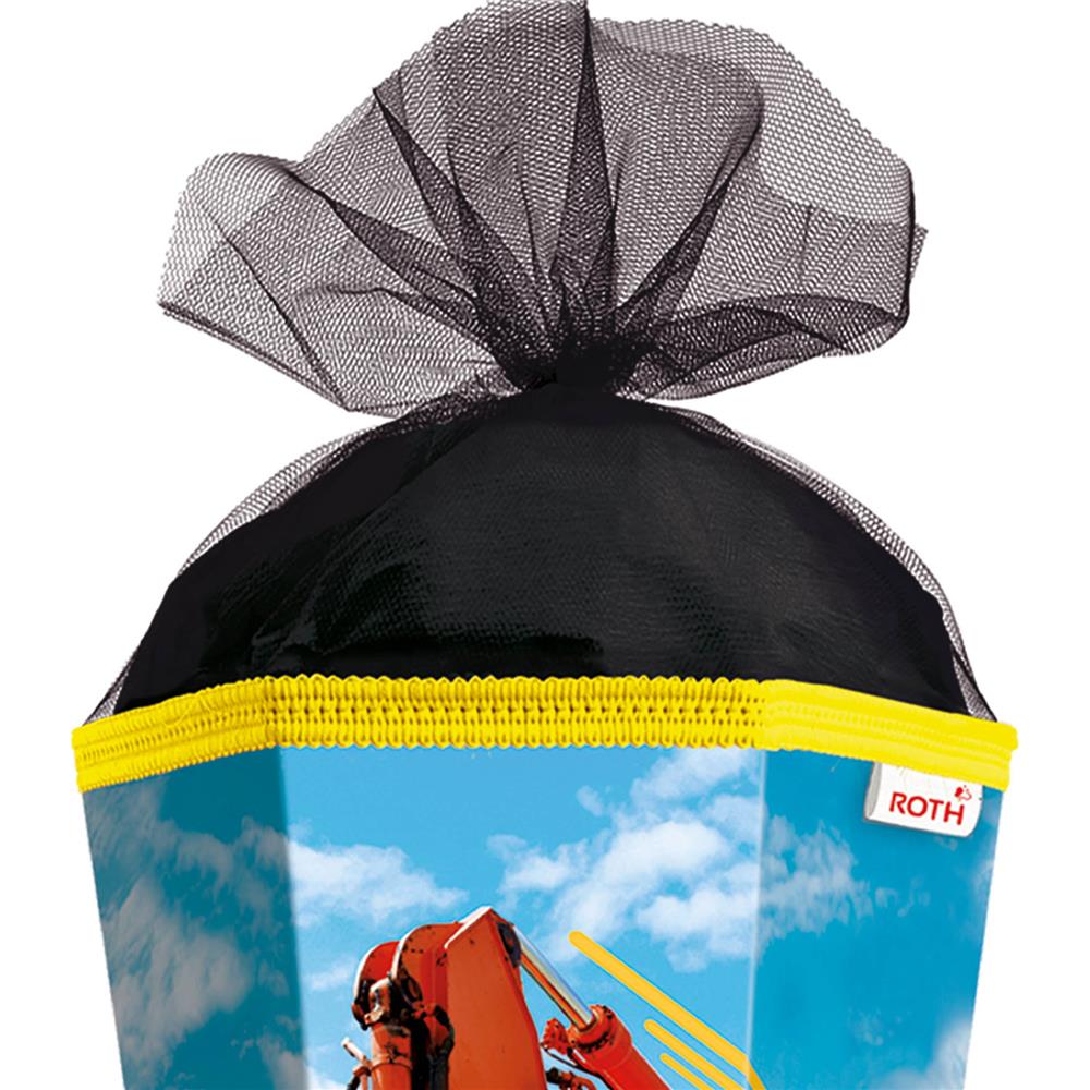 Roth Schultüte Achtung Bagger, 85cm, eckig, Rot(h)-Spitze, Tüllverschluss, Folieneffekt