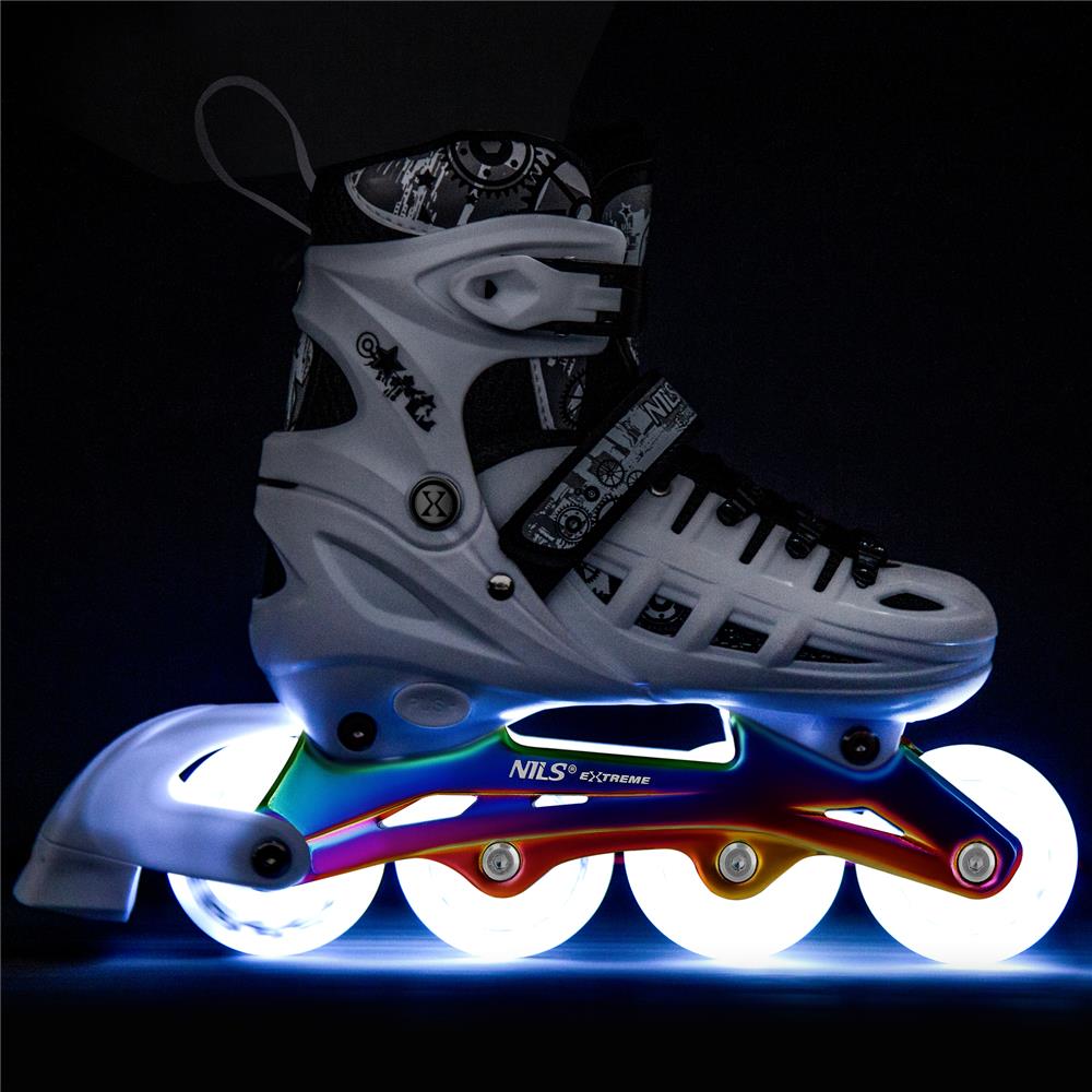 NILS EXTREME NH10905 4in1 LED Inliner Schlittschuhe Rollschuhe Gr. 39-42, Weiß-Rainbow, verstellbar