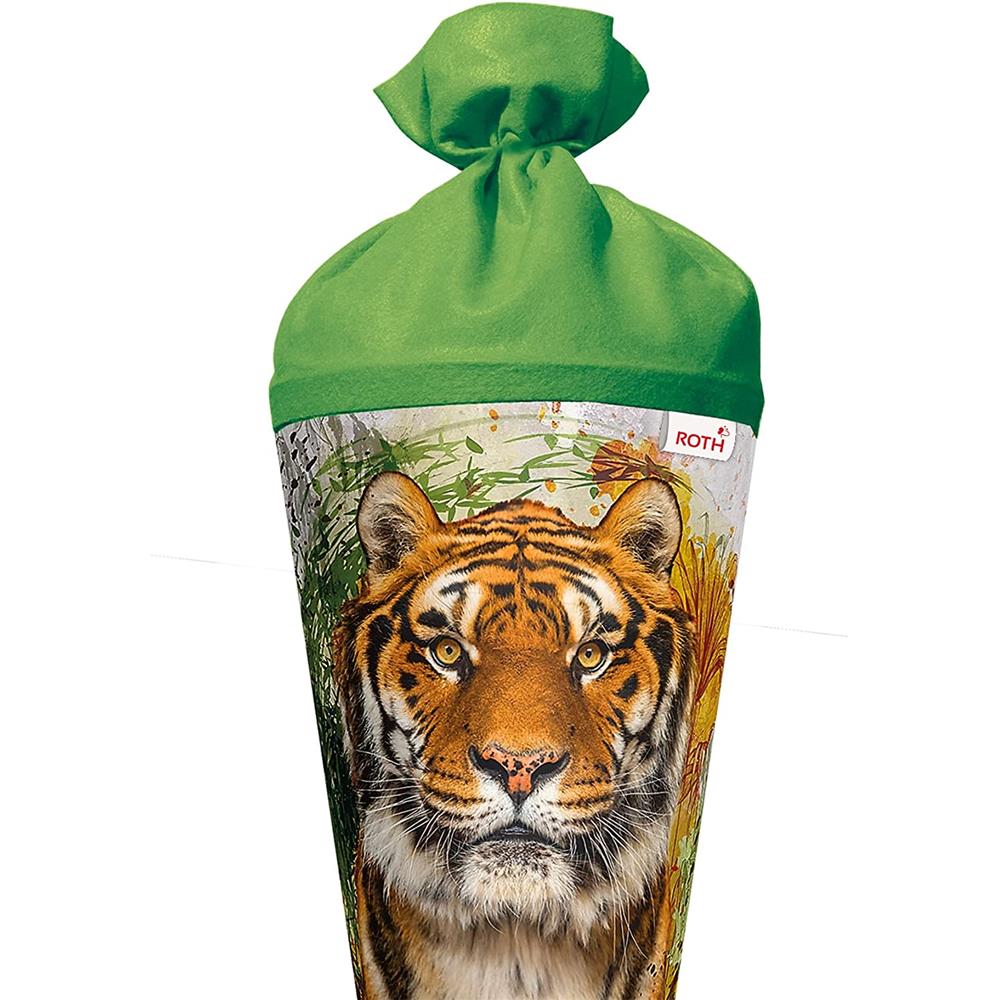 Roth Schultüte Tiger, 70cm, rund, Rot(h)-Spitze, Filzverschluss