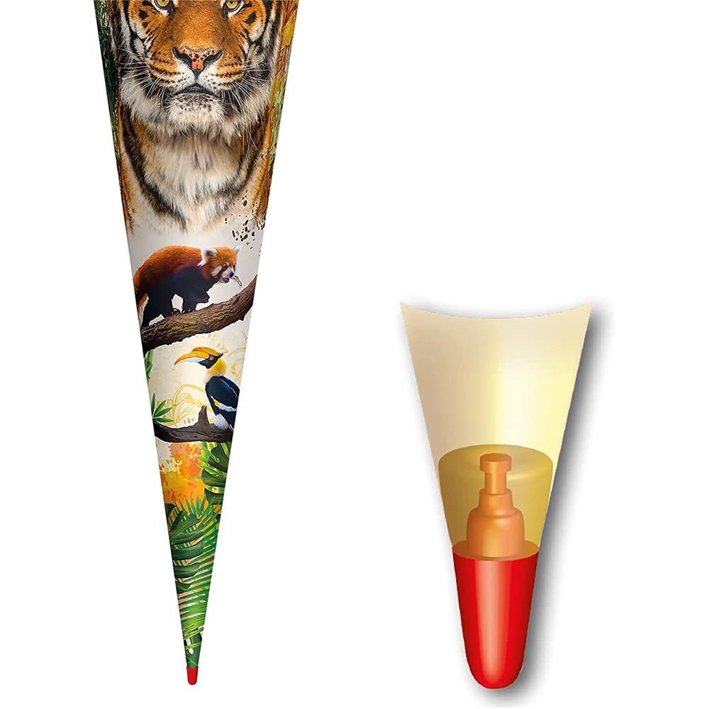 Roth Schultüte Tiger, 70cm, rund, Rot(h)-Spitze, Filzverschluss