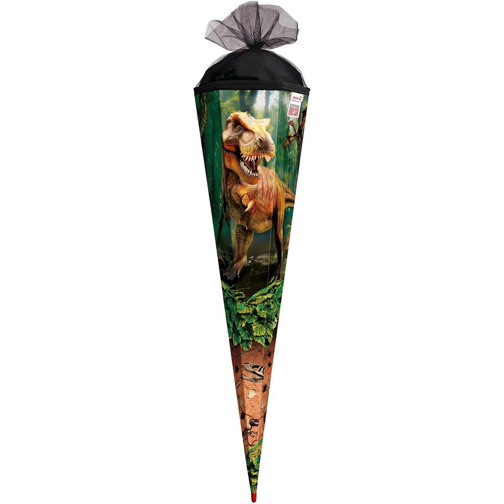 Roth Schultüte Dinosaurier T-Rex Welt, 85cm, eckig, Rot(h)-Spitze, Tüllverschluss