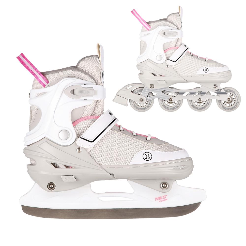 NILS EXTREME NH18188A 2in1 Inliner Schlittschuhe Kinder Gr. 34-38, Grau-Rosa, verstellbar