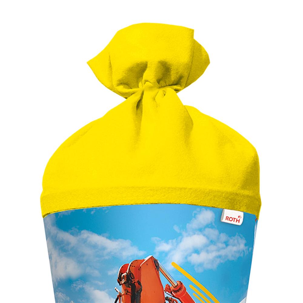 Roth Schultüte Achtung Bagger mit Folieneffekt, 70cm, rund, mit Rot(h)-Spitze und gelbem Filz