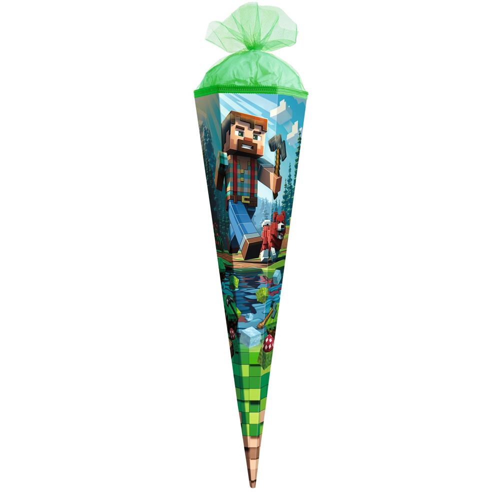 Roth Geschwister Schultüte 50 cm Block Game 6-eckig Tüllverschluss grün