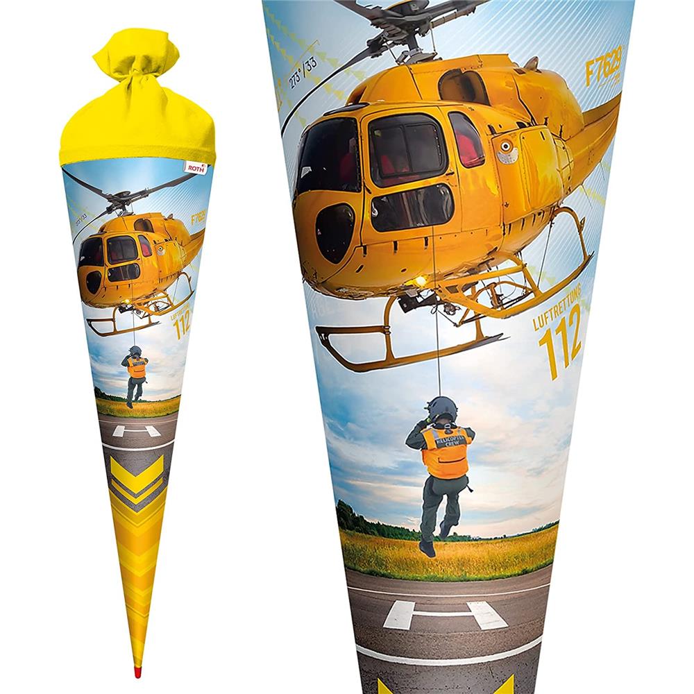 Roth Schultüte Helikopter, 70cm, rund, Rot(h)-Spitze, Filzverschluss