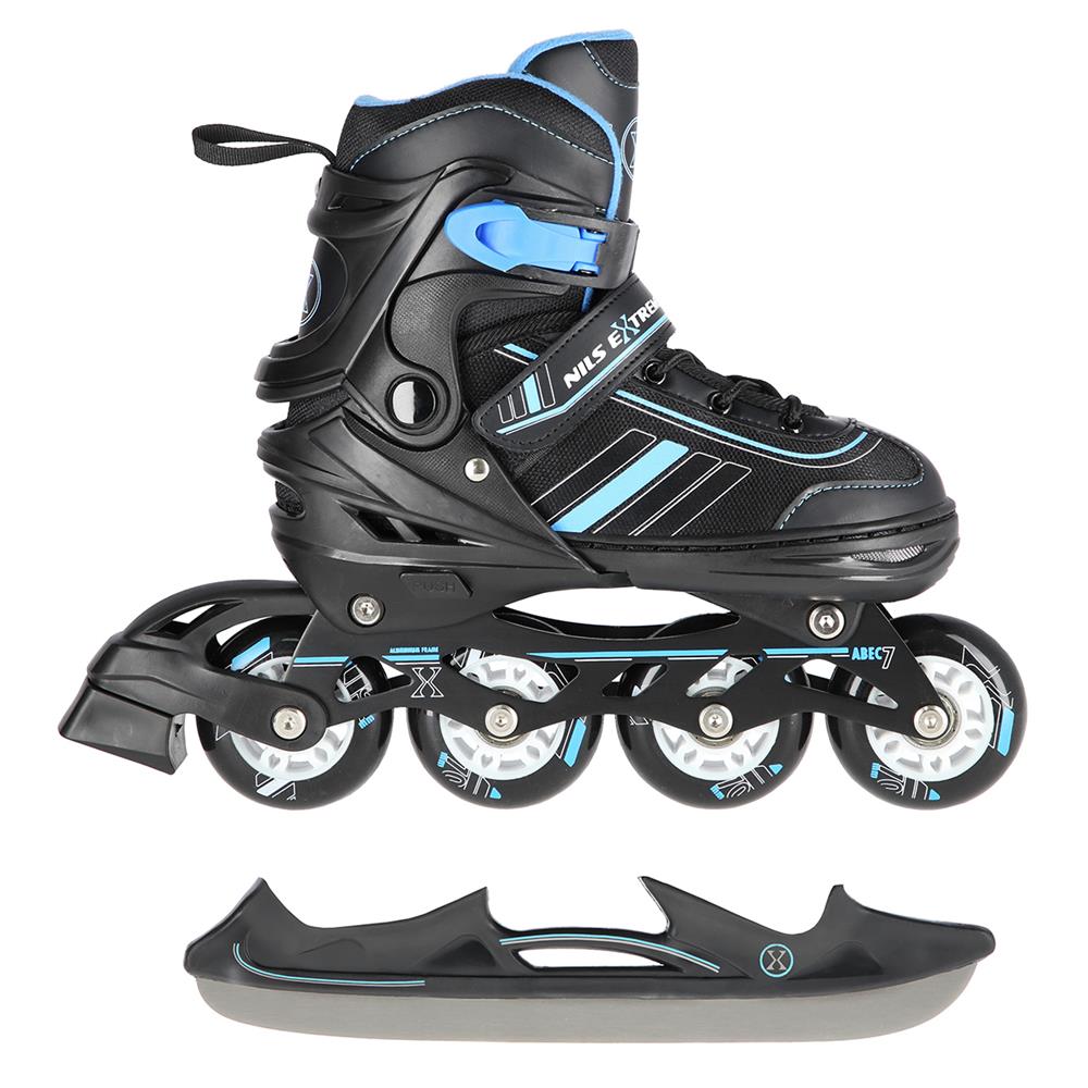 NILS EXTREME NH18191 2in1 Inliner Schlittschuhe Kinder Gr. 34-38, Schwarz-Blau, verstellbar