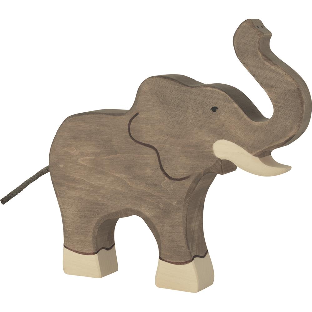 Holztiger Holzfigur - Elefant mit hochgestrecktem Rüssel, Holzspielzeug, ab 3 Jahren