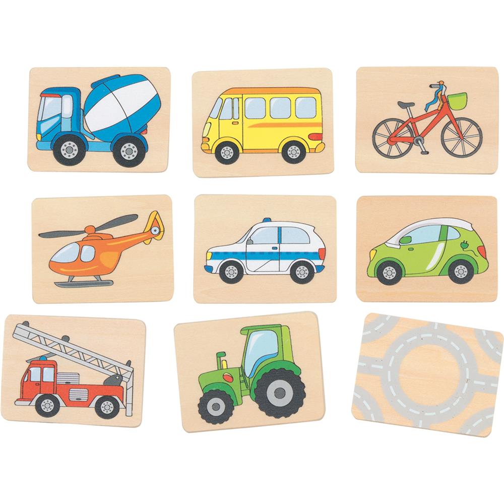 goki Memo Fahrzeuge – Holzspielzeug 32-teilig, für Kinder ab 3 Jahren