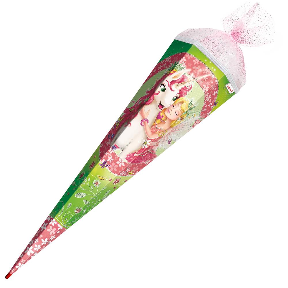 Roth Schultüte Einhornglück, 85cm, eckig, Rot(h)-Spitze, Tüllverschluss, Glitzer, Glitzerborte