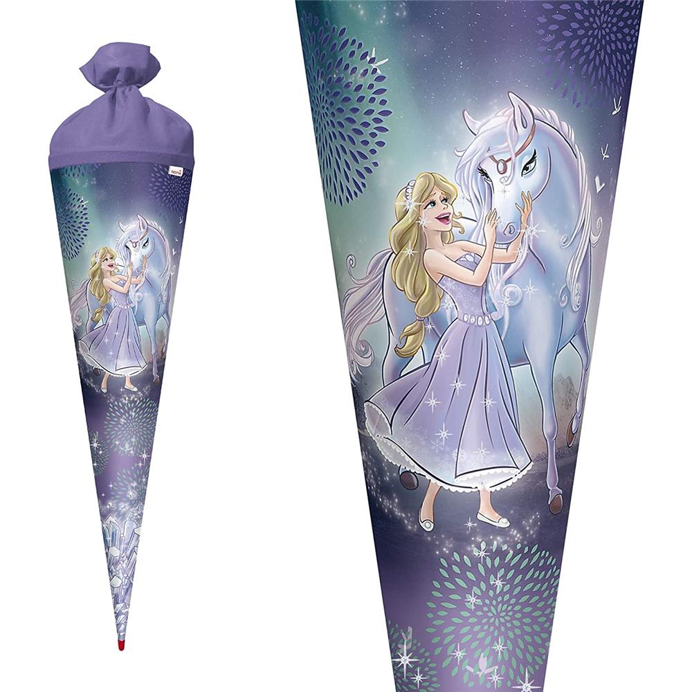 Roth Schultüte Königin im Eis, 70cm, rund, Rot(h)-Spitze, Filzverschluss, Glitter, Glitzerborte