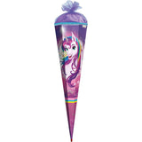 Roth Schultüte Einhornportrait, 85cm, eckig, Rot(h)-Spitze, Tüllverschluss, Glitzer