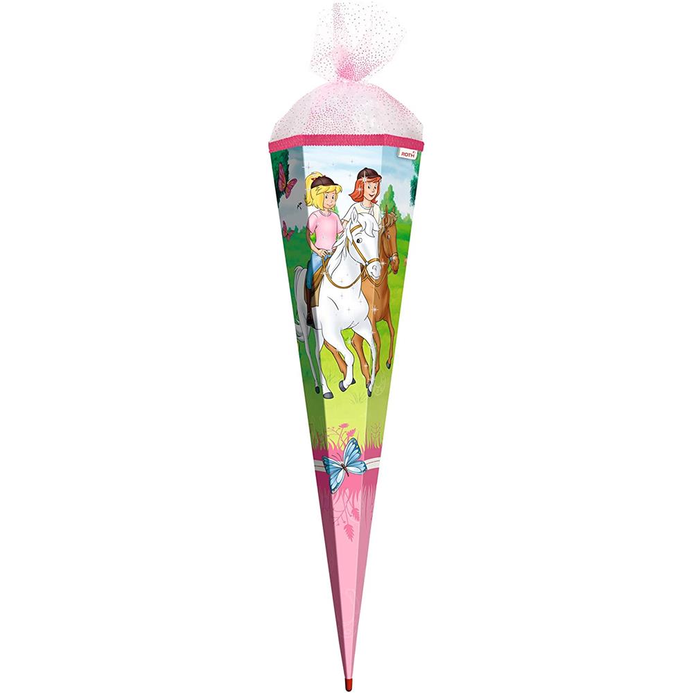 Roth Schultüte Bibi und Tina - Pferdefreunde, 85cm, eckig, Rot(h)-Spitze, Organzaverschluss, Glitter