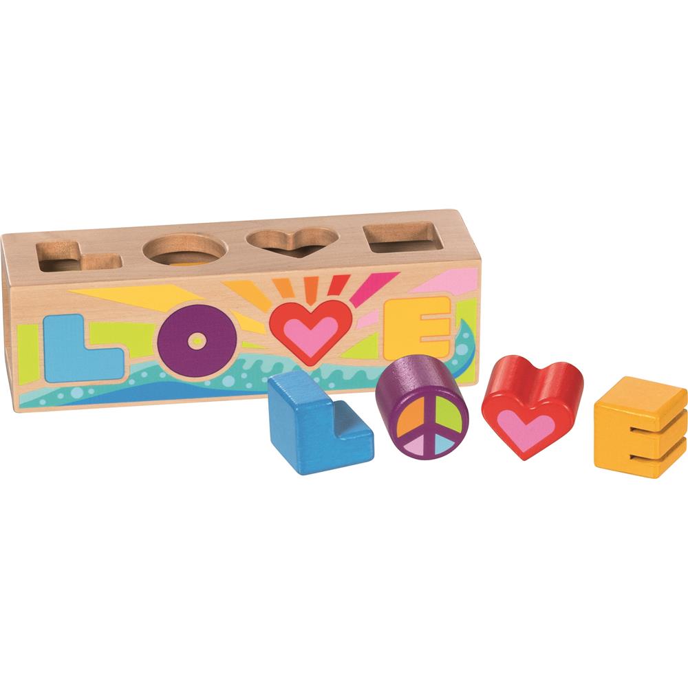 goki Sort Box LOVE – Holzspielzeug mit 4 Buchstaben, fördert Motorik, für Kinder ab 1 Jahr