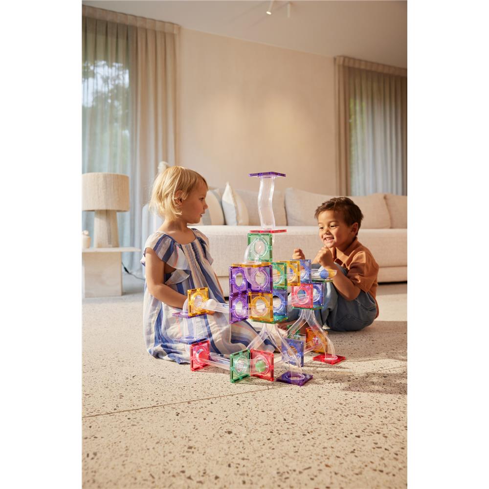 Cleverclixx Kugelbahn-Bausatz Clever in Pastellfarben 110 Teile, Murmelbahn, Magnetfliesen, Magnetbausteine