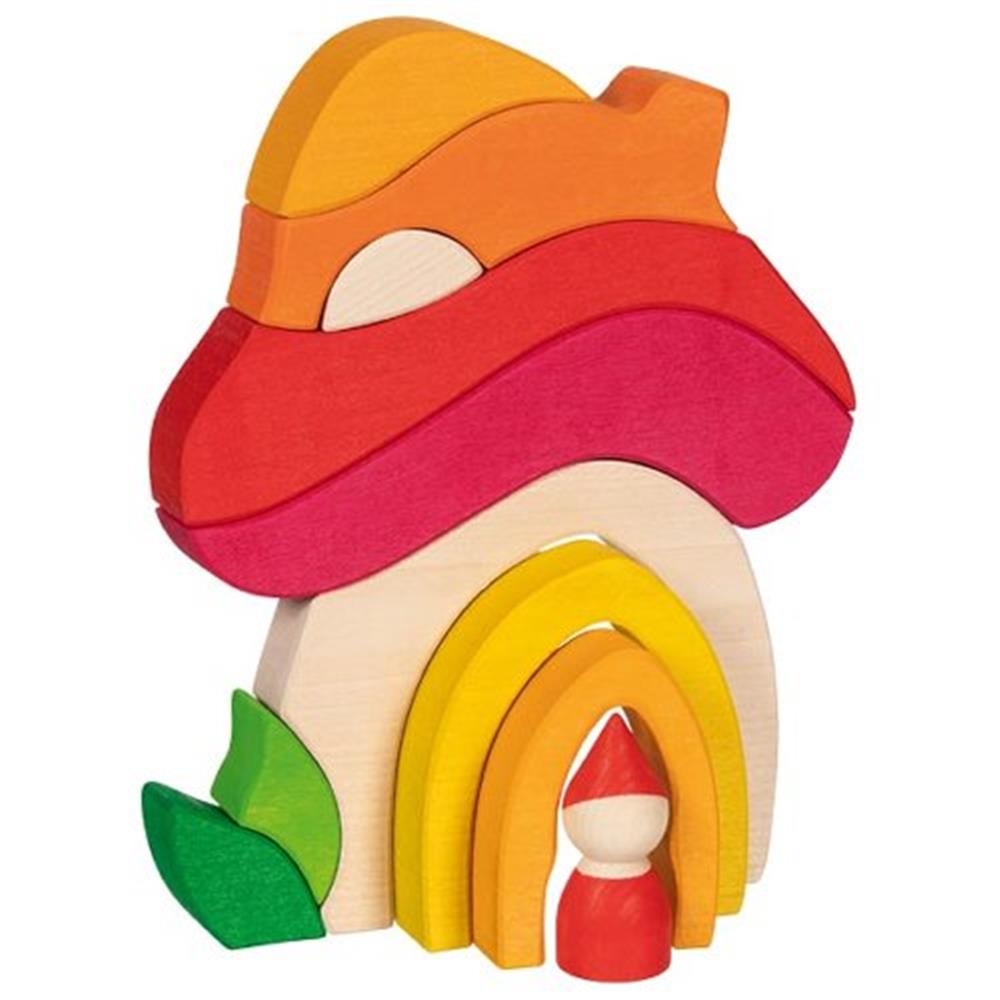 Goki Holzbausteine - Pilzhäuschen, bunt lackiert
