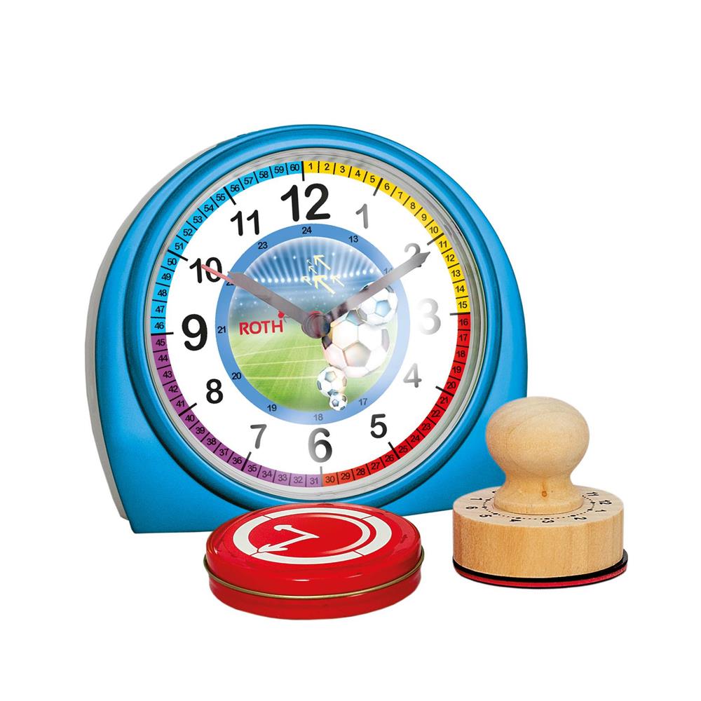 Roth Kinderwecker Fußball Set – Lernwecker mit Stempel zum Uhrzeit lernen