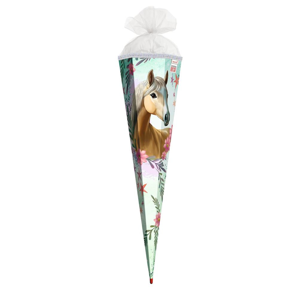 Roth Schultüte 85 cm Pferd Bella 6-eckig Tüllverschluss Glitzerborte