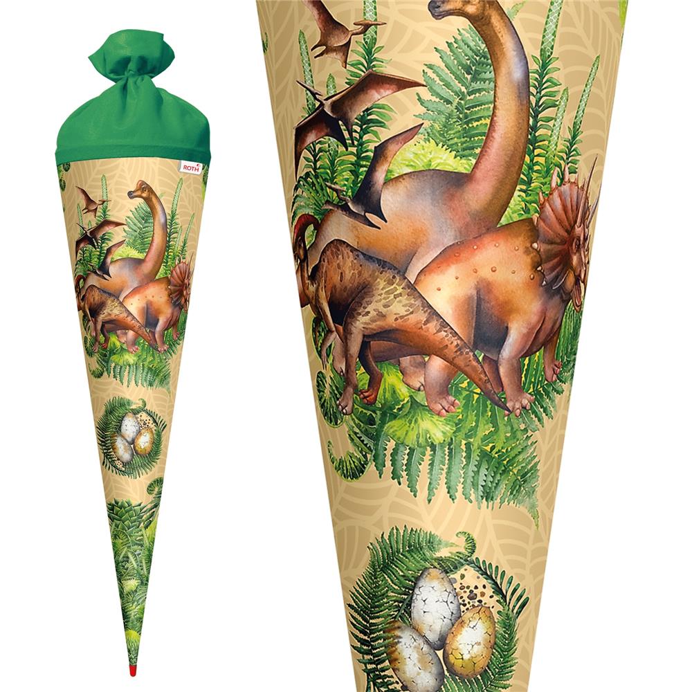 Roth Schultüte Dinosaurier Veganosaurus, 70cm, rund, Rot(h)-Spitze, Filzverschluss