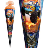 Roth Extra große XXL Schultüte Monstertruck Fire, 100cm, eckig, Rot(h)-Spitze, Tüllverschluss