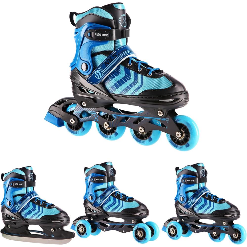 NILS EXTREME NH18192A 4in1 Inliner Schlittschuhe Rollschuhe Gr. 29-33, Schwarz-Blau, verstellbar
