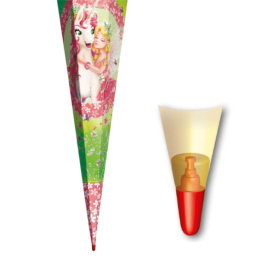 Roth Schultüte Einhornglück, 85cm, eckig, Rot(h)-Spitze, Tüllverschluss, Glitzer, Glitzerborte