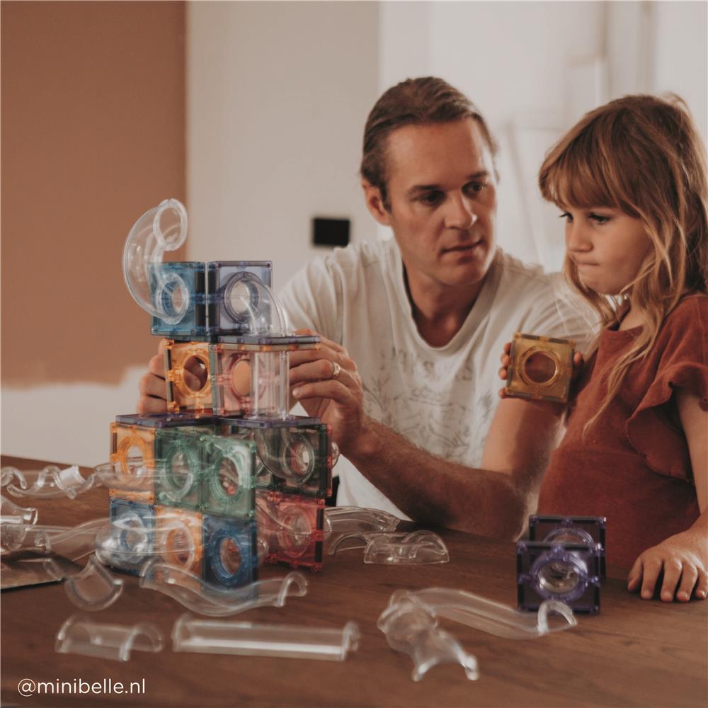 Cleverclixx Kugelbahn-Kreativ-Bausatz in Pastellfarben 70 Teile, Murmelbahn, Magnetspielzeug