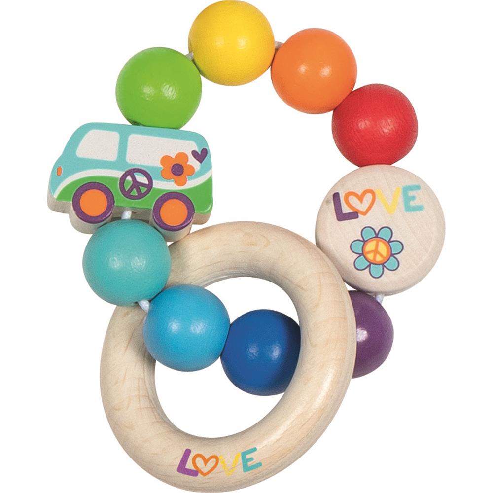 goki Greifling Elastik Regenbogen Van – Holzspielzeug für Greifreflex, für Kinder ab 0 Monaten