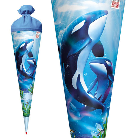 Roth Schultüte Orcas, 70cm, rund, Rot(h)-Spitze, Filzverschluss