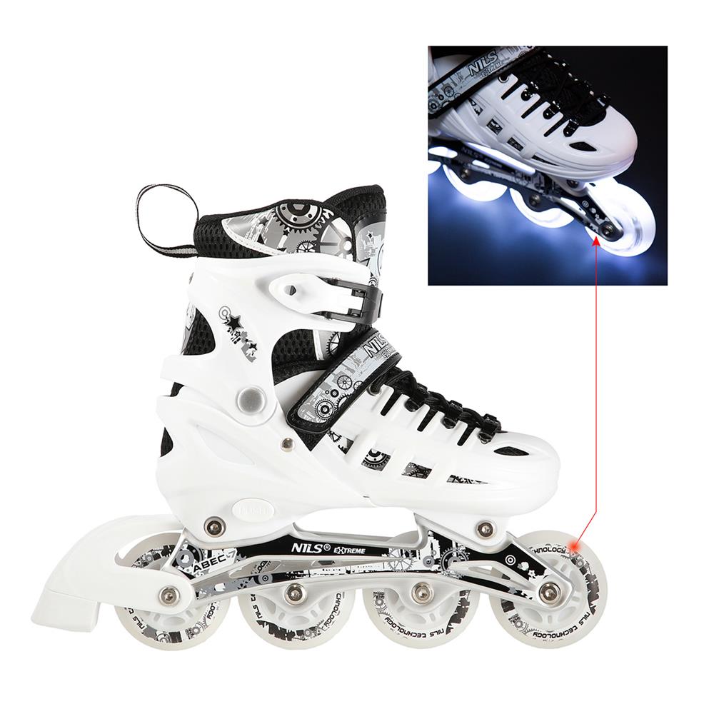NILS EXTREME NH10905 4in1 LED Inliner Schlittschuhe Rollschuhe Gr. 31-34, Weiß, verstellbar