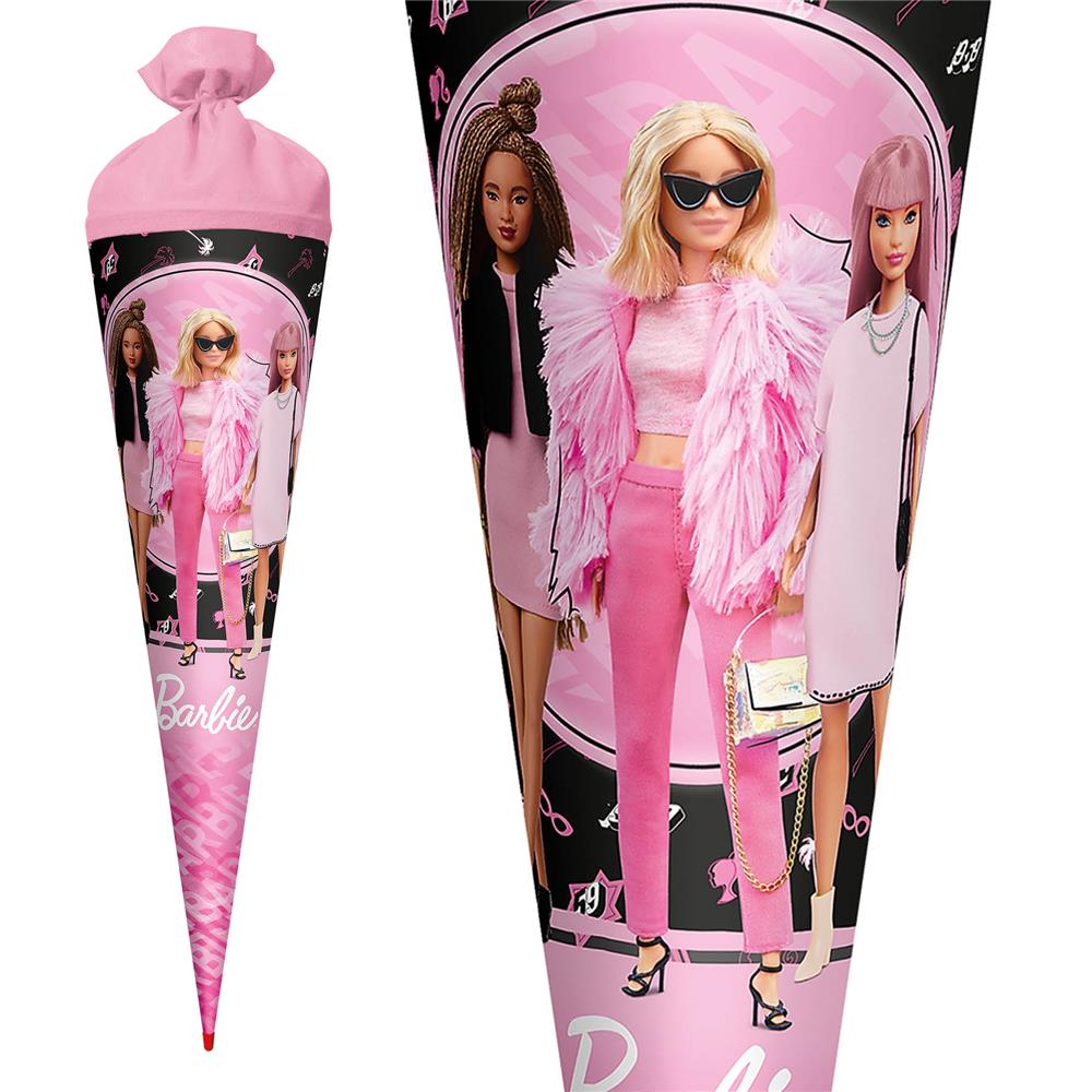 Roth Schultüte Barbie, 70cm, rund, mit Rot(h)-Spitze und rosafarbenem Filzverschluss