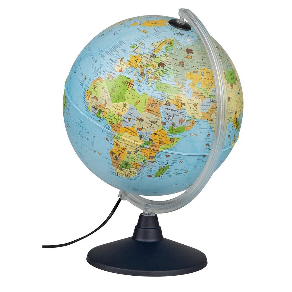 Idena LED-Leuchtglobus, 30 cm, mit Tierabbildungen, politisches Kartenbild, beleuchtet