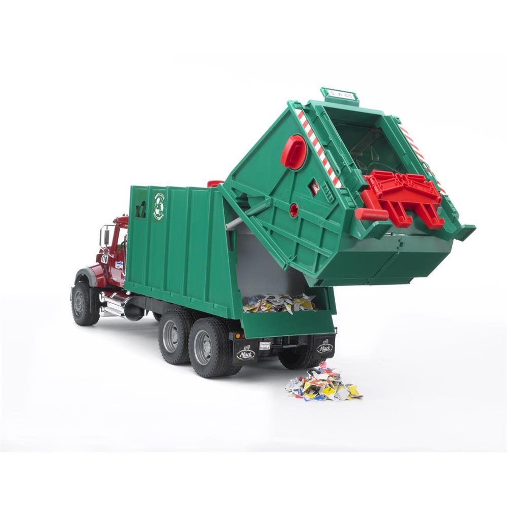 Bruder 02812 - MACK Granite Müll-LKW, 1:16, Müllauto mit Mülltonnen