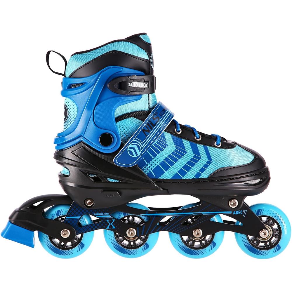 NILS EXTREME NH18192A 4in1 Inliner Schlittschuhe Rollschuhe Gr. 29-33, Schwarz-Blau, verstellbar