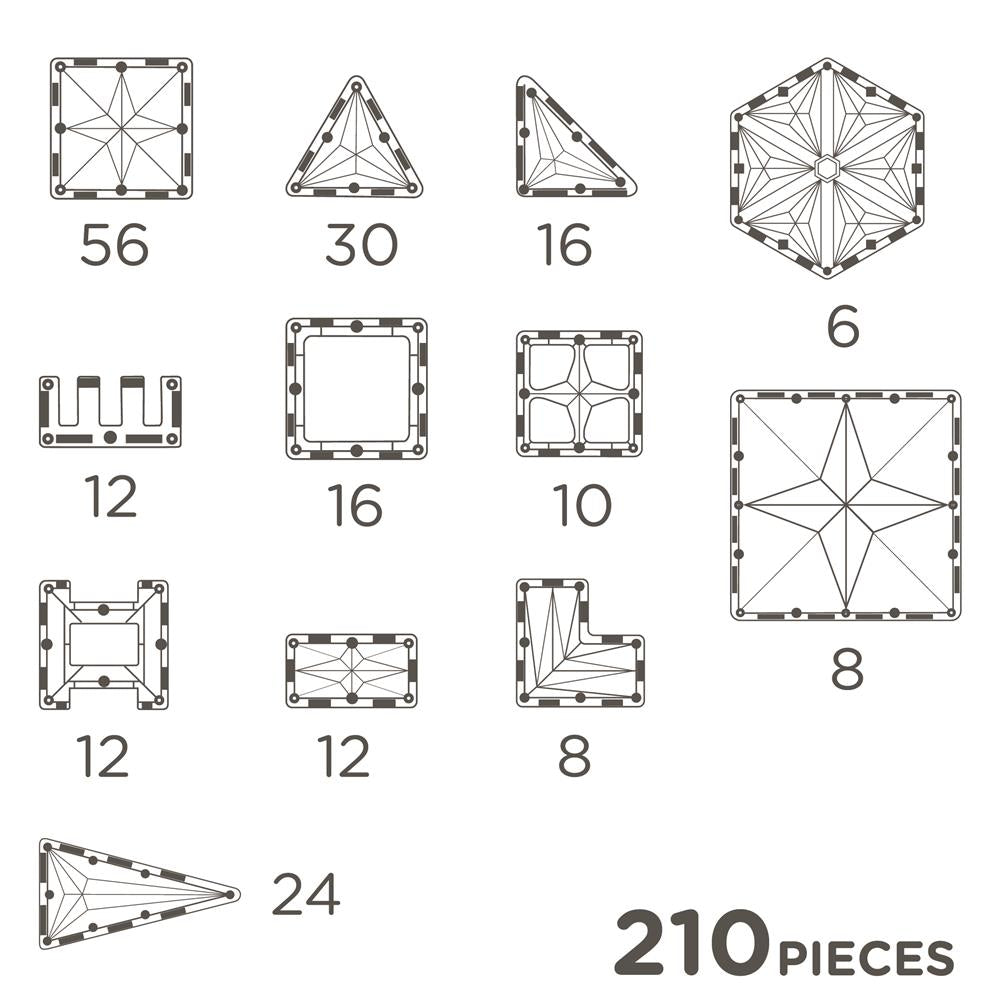 Cleverclixx Mega-Kreativ-Bausatz in Pastellfarben 210 Teile , vielseitige Formen, Magnetspielzeug