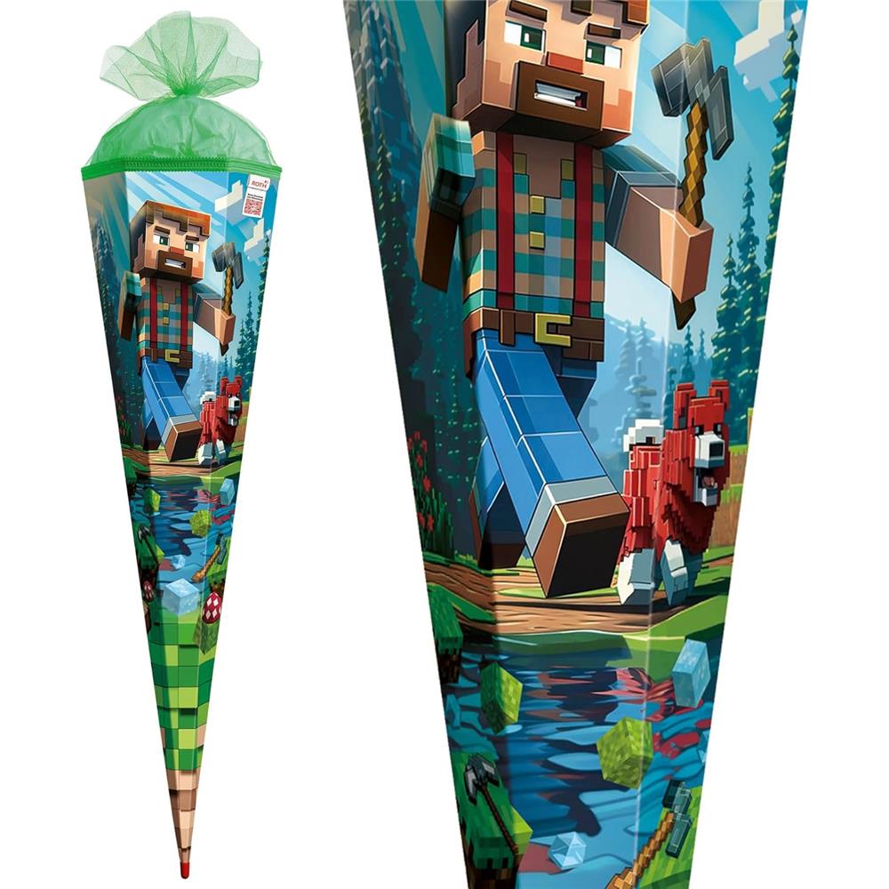 Roth Schultüte Block Game, 85cm, eckig, Rot(h)-Spitze, Tüllverschluss