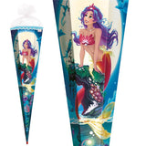 Roth Schultüte Magische Meerjungfrau, 85cm, eckig, Rot(h)-Spitze, Filzverschluss, Folieneffekt, Paillettenborte