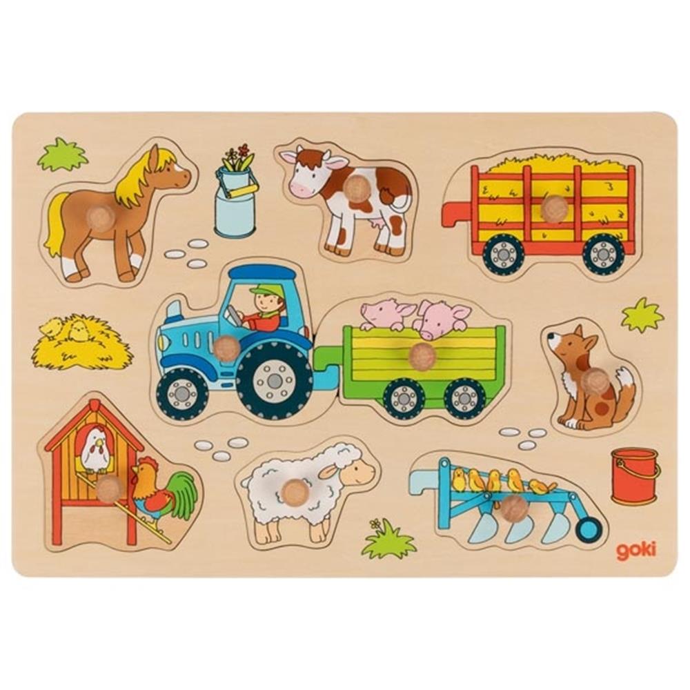 Goki Steckpuzzle Traktor mit Anhängern