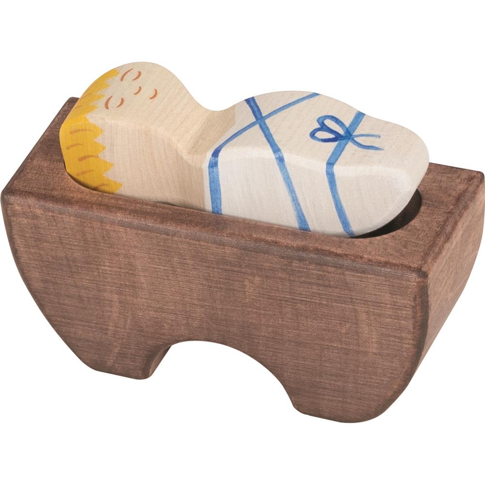 Holztiger Holzfigur - Jesuskind 2 in Krippe, Krippenfigur, Holzspielzeug, ab 3 Jahren