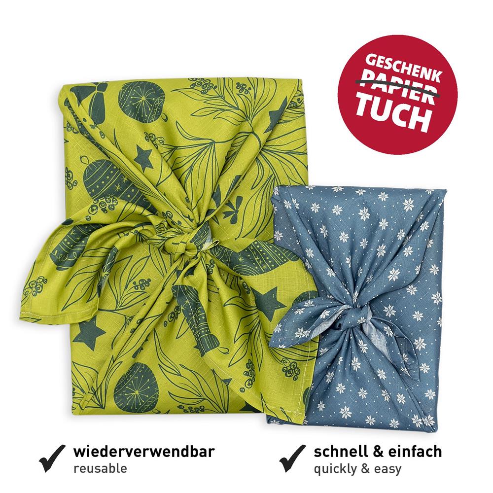 Roth Geschenktuch 3er Set X-Mas Furoshiki nachhaltig 2x 50 x 50 cm, 1x 80 x 80 cm