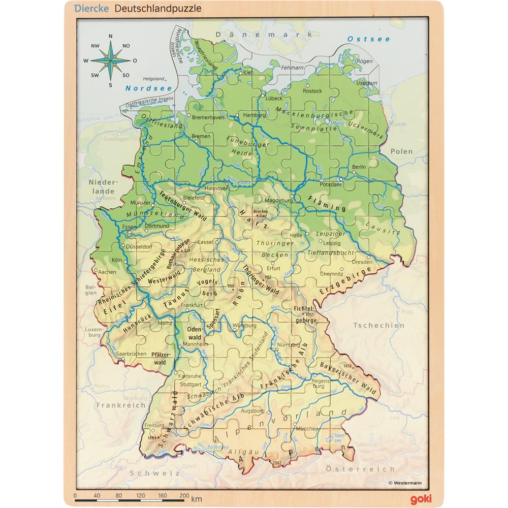Goki Schichtenpuzzle Deutschland - Lernspielzeug (Flüsse, Bundesländer, Städte)