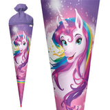 Roth Schultüte Einhornportrait, 70cm, rund, Rot(h)-Spitze, Filzverschluss