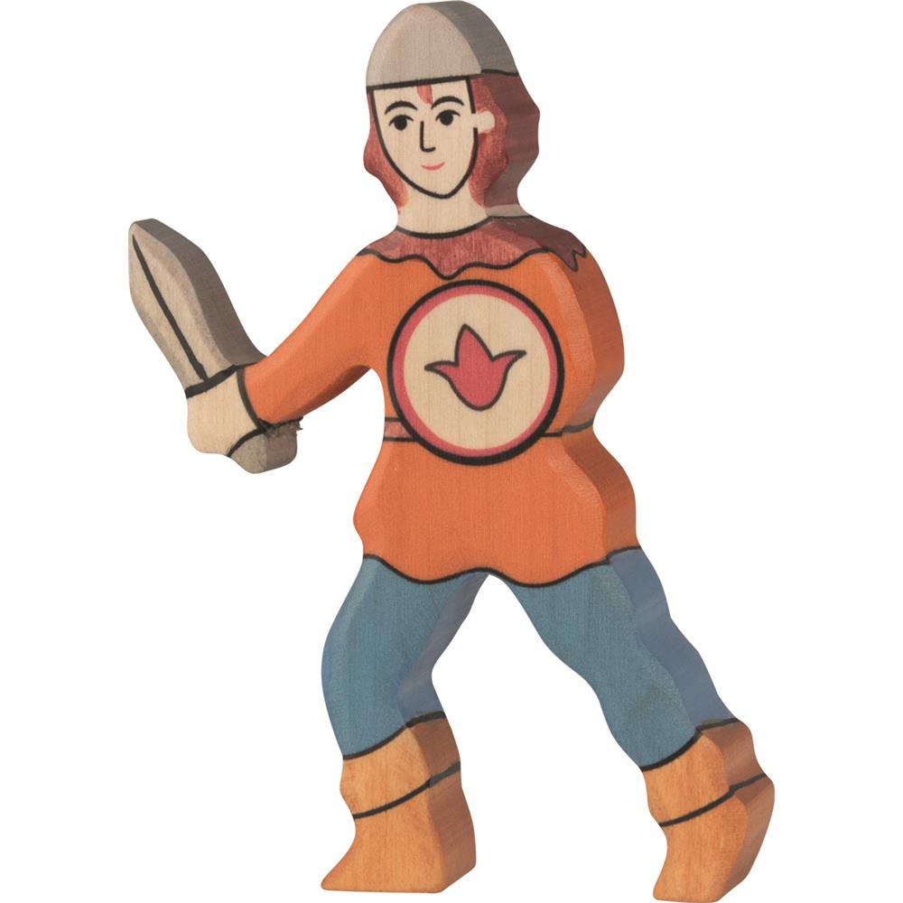 Holztiger Holzfigur - Junge, oranges Hemd, Holzspielzeug, ab 3 Jahren