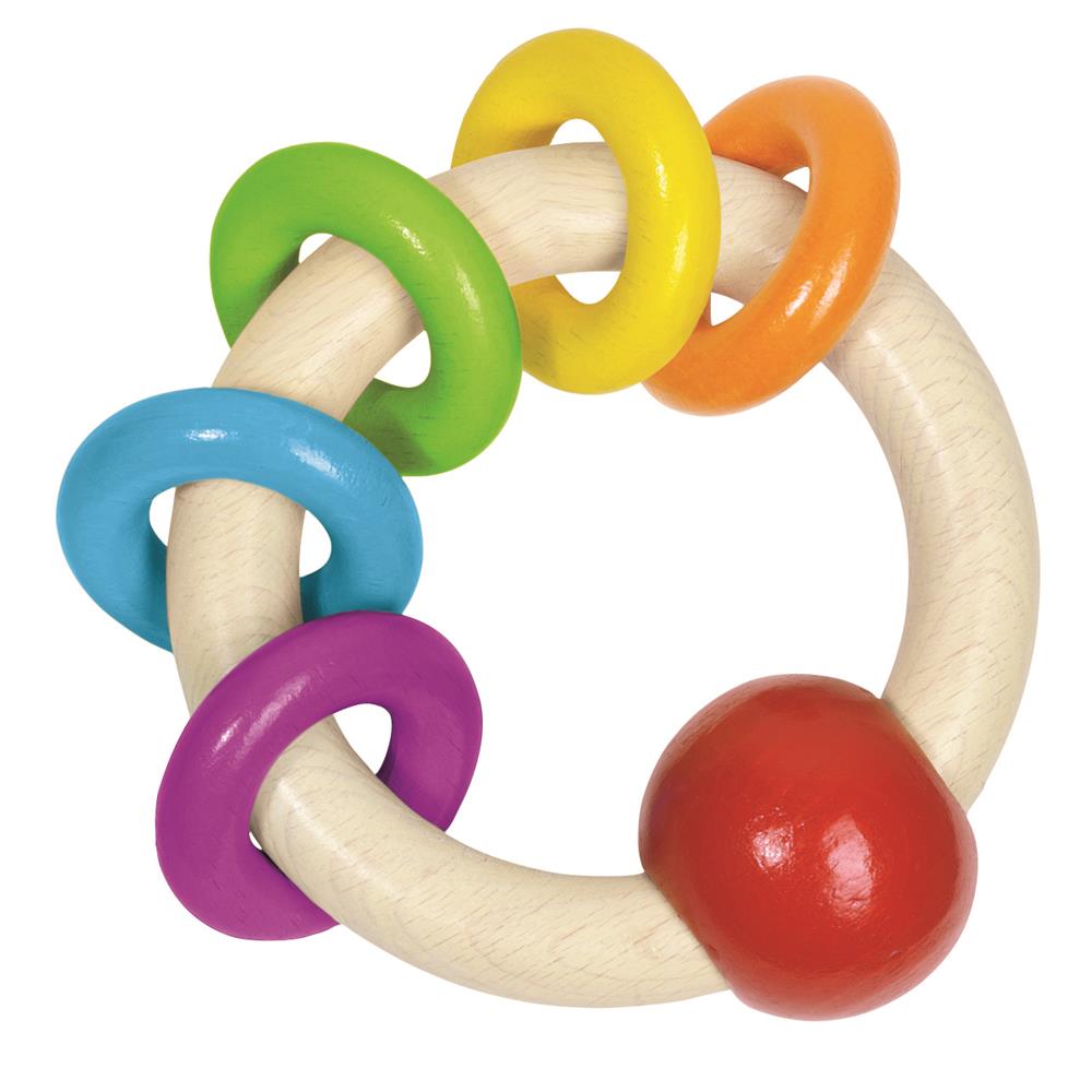 goki Greifling mit 5 Regenbogenringen – Holzspielzeug für Kinder ab 6 Monaten