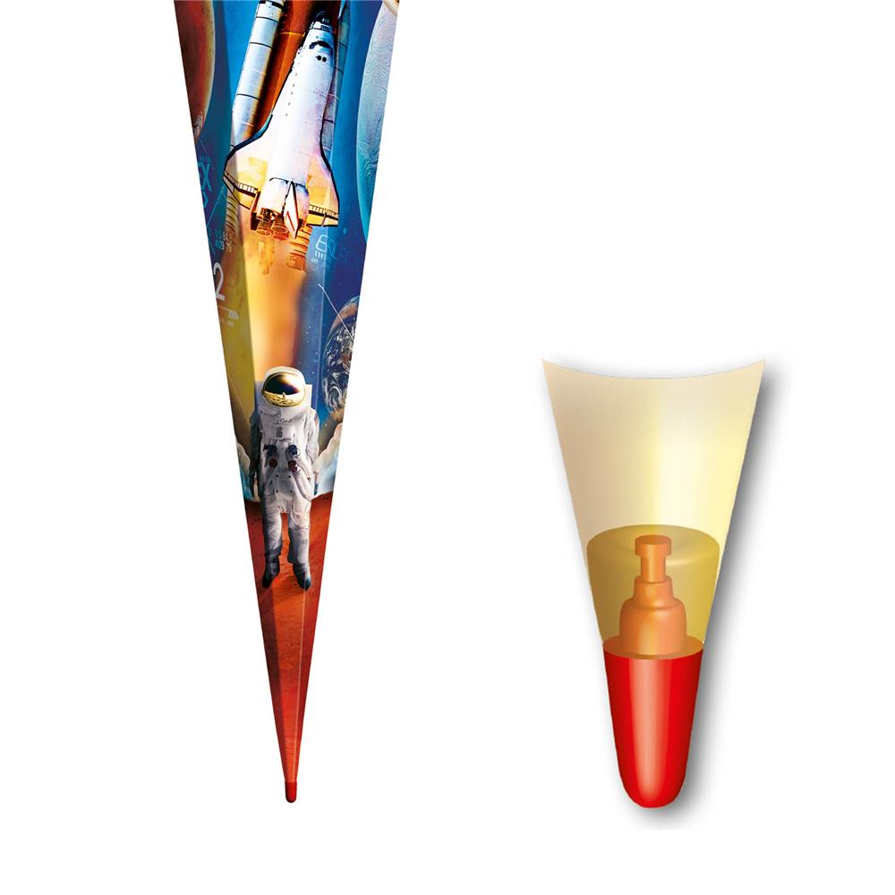 Roth Schultüte Weltraum, 85cm, eckig, Rot(h)-Spitze, Tüllverschluss (Silbertüll)