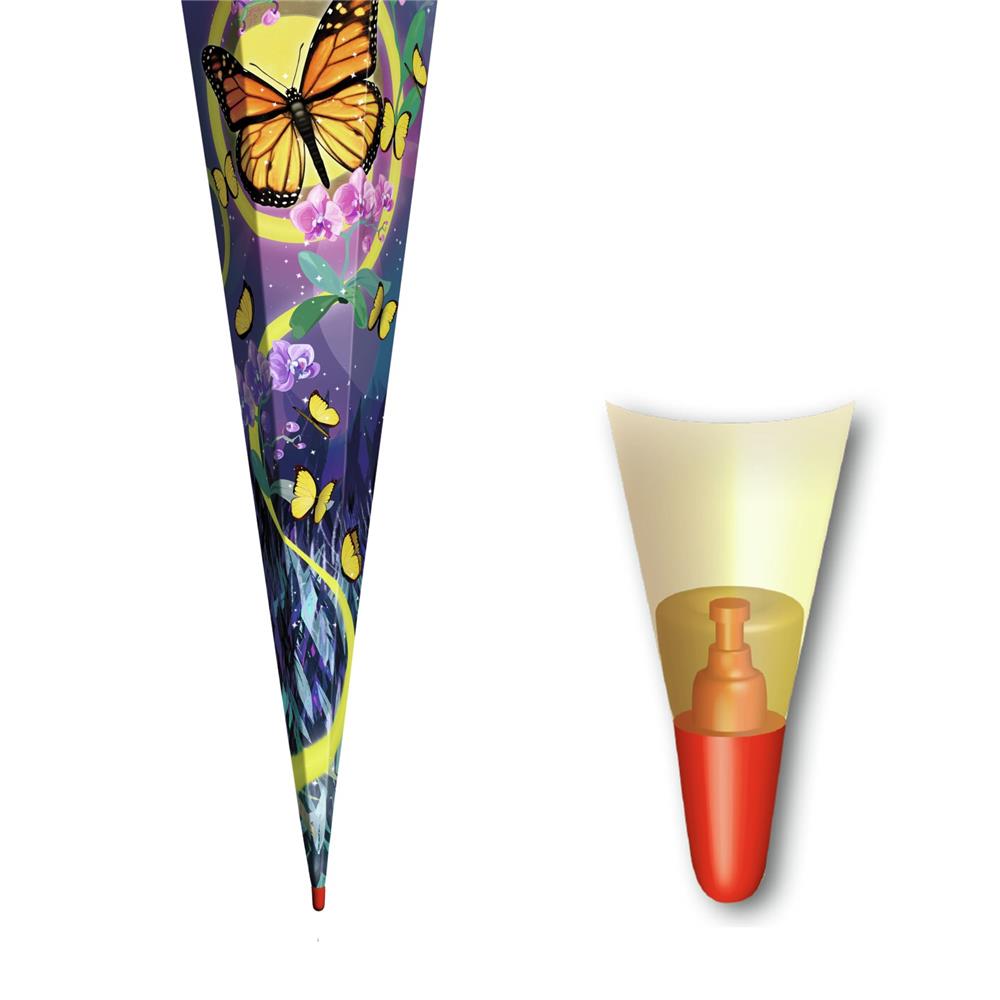 Roth Schultüte Schmetterling, 85cm, eckig, mit Rot(h)-Spitze und gelben Tüllverschluss