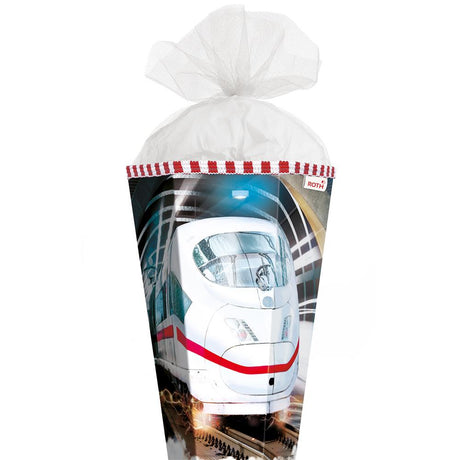 Roth Schultüte Schnellzug, 85cm, eckig, Rot(h)-Spitze, Tüllverschluss, Folieneffekt