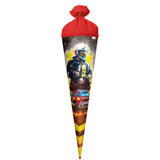 Roth Schultüte Feuerwehrmann, 70cm, rund, mit Rot(h)-Spitze und rotem Filzverschluss